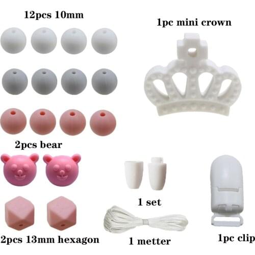 Silicone Beads Set Wooden cartoon teether Food Grade BPA Free car Fox Rabbit DIY Accessories Set Pacifier Chain Clips Nylon Rope