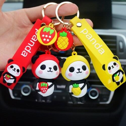 2021 New Fashion Cute Panda Animal Doll Car Key Chain Fruit Key Chain Pendant Men and Women Bag Ornament Gift