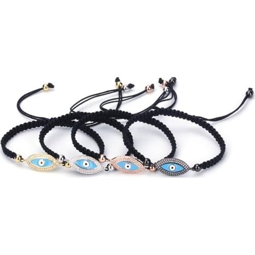 New Designer Pave Blue CZ Charms Bracelets Turkish Evil Eye Bracelets Adjusted Hand-woven Bracelet For Women Holiday Gifts