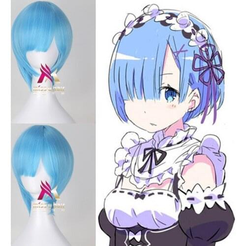 New Re:Life In A Different World From Zero Graduated Ram Rem Cosplay Wig for Women Short Straight Pink Blue Anime Wig +wig cap