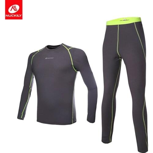 NUCKILY Winter Thermal Underwear Mens Cycling Base Layer Set Running Undershirt Clothing Bicycle Jersey and Tights ME011MF011