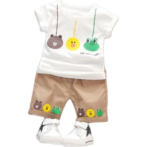 Baby Toddler Boy Clothing Sets Cotton Summer Infant Cartoon Three Animals Short Sleeves Clothes Tops + Pants 2pcs set For Boy