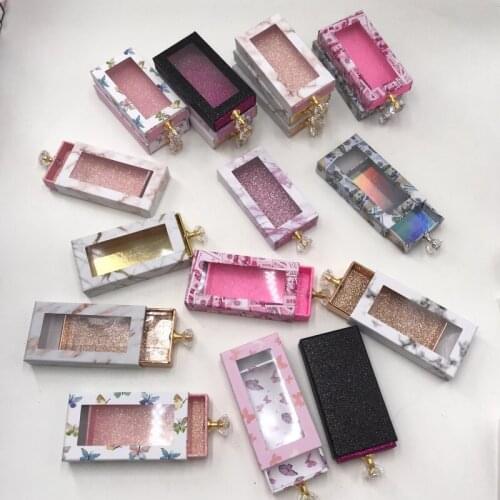 Wholesale 10pcs marble eyelash packaging box with crystal handle rectangular box custom lashbox packaging