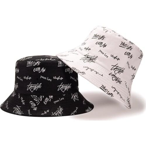 Reversible Bucket-Hats Women Letter Print Sunscreen Fisherman Cat Cotton Fashion Anti-sun Panama Hat 2021 Spring Summer New