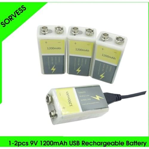 SORVESS 9V 6F22 USB Rechargeable Lithium Ion Battery 1200mAh Li-ion Li ion Cell For Forwireless Microphone Guitar EQ Smoke
