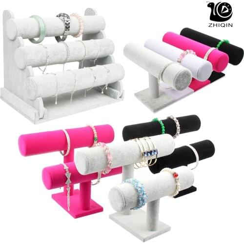 PU Velvet Jewelry Bracelet Storage Display Chain Watch T-Bar Rack Organizer Hard Stand Holder Jewelry Display Bracelet Display