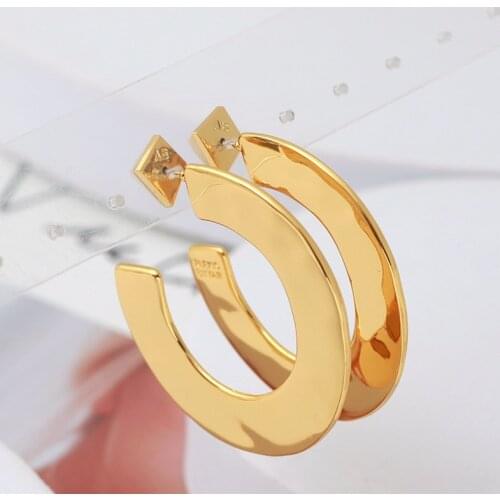 Simple glossy C-shaped opening fashion gold-plated earrings