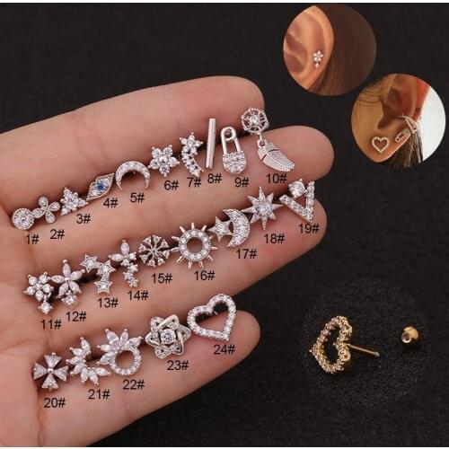 1Pc Zircon Stone Ear Piercing Tragus Ring 1.2*6mm 16G Earrings Ear Piercing Cartiliage Ear Piercing Jewelry