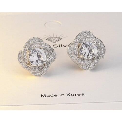 MENGYI Simple Exquisite Rotate Design Stud Earrings Set With Shiny Zircon Irregular Flower 92 5 Earrings Womens Wedding Jewelry