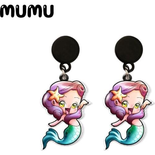 2021 New Ariel Mermaid Drop Earring Beauty Acrylic Earrings Resin Epoxy Handmade Jewelrys