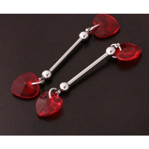 2Pcs Women Stainless Steel Red Heart Shield Nipple Bar Barbell Body Piercing