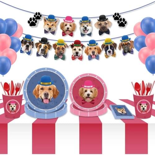 Dog Theme Birthday Party Supplies Tableware Plate Cup Straw Dessert Plates For Boys Baby Shower Pet Party Cake Decoration