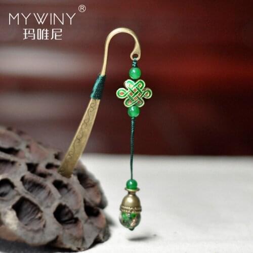 Green Cloisonne Chinese Knots Jewelry Ethnic hair accessories, bronze pin High Grade Swan Gift vintage hair jewelry
