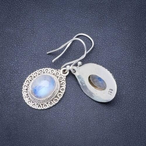 Natural Rainbow Moonstone Handmade Unique 925 Sterling Silver Earrings 1.5" A0640