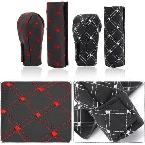 Universal Car PU Leather Red Wine Auto Car Hand Brake Cover Gear Shift Stick Cover Car Styling Accessories Handbrake Grips