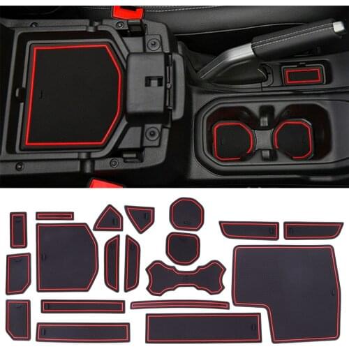 Interior Latex Gate Door Cup Slot Mats Pads Black with Red Rim Fit For Jeep Wrangler JL 2018 2019 Car Accessories