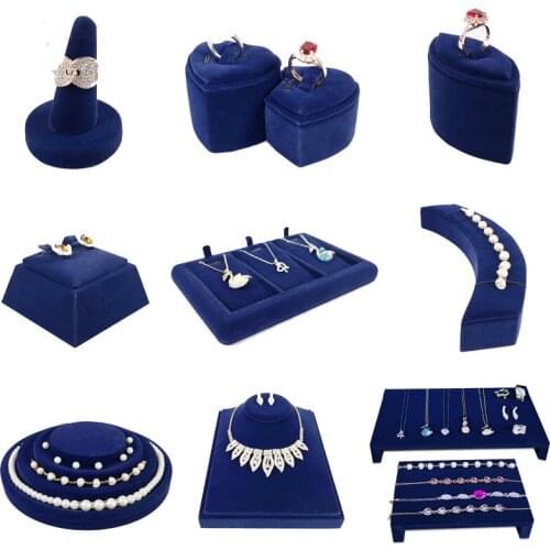 High-grade blue flocked jewelry display props necklace rings bracelets and other window counters storage display showcases