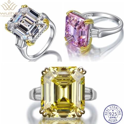 Wuiha Classic 925 Sterling Silver Asscher Cut Created Moissanite Gemstone Wedding Engagement Ring Fine Jewelry Wholesale