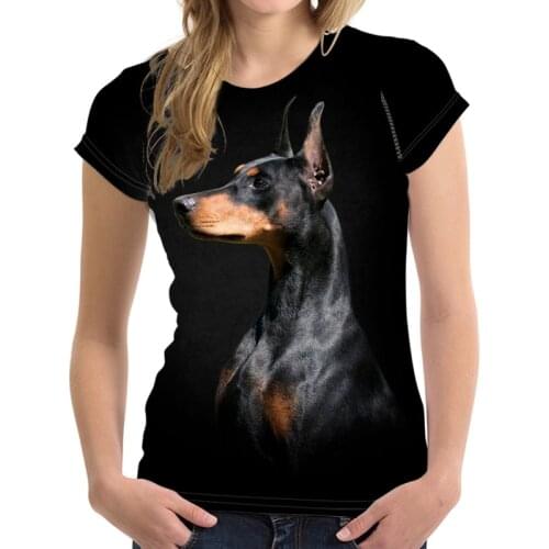 Fashion XXS-6XL Summer Women Tops Cute Doberman Dog Print Black Tshirts Harakuju Ladies T-Shirts Tee Custom Image Dropshipping