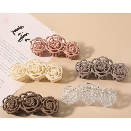 Korea Retro Hollow Solid Rose Flower Hair Claws Clip Acrylic Hairpins Headwear Barrettes Girls Hair Accessories