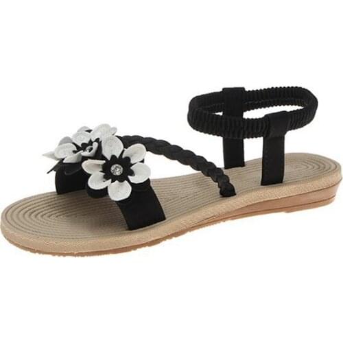 2020 womens open toed flower womens shoes summer sandals flat bottomed with Roman beach sandals women