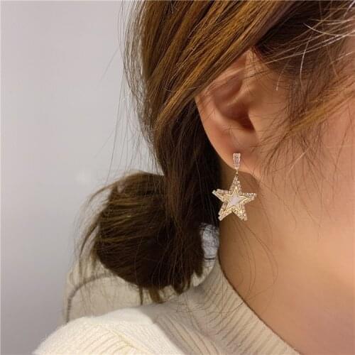 Sweet Girl Earrings Fashion Wild Net Red Five-pointed Star Crystal Earrings New Temperament Lowest Price Sale Hypoallergenic