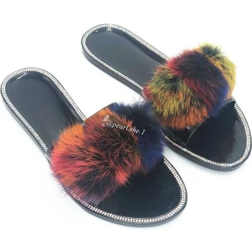 Womens Wool Furry Leather Shearling Fur Fluffy Fuzzy House Bedroom Fur Slides Slippers