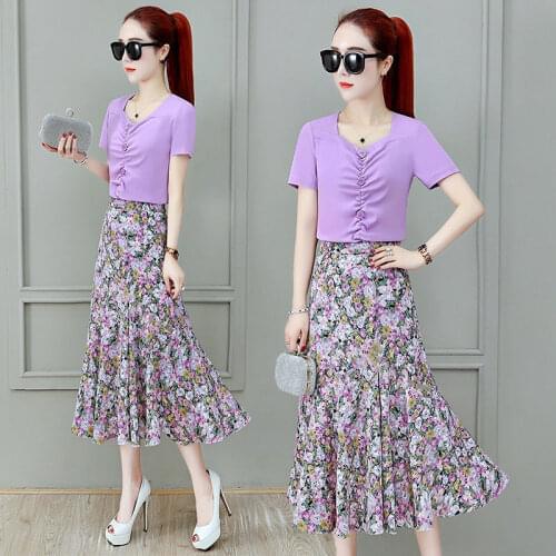 2021 Summer Set Short Sleeve Top and Skirt Suit Two Piece Sets Female Sweet Loose Casual Printing Skirts Women Suits X75
