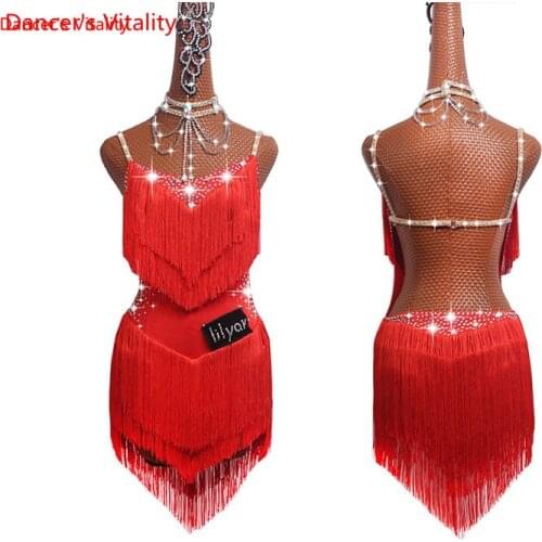 Selling Latin Dresses For Women Latin Dance Skirt Tango Salsa Gogo Dance Costume Party Dancer Singer Fringe Tassel Red Dress
