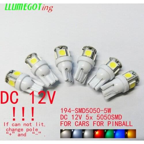 1000pcs T10 W5W 194 168 Wedge 5050 5SMD 12V Interior Reading Dome Lamp DC 12V License Plate Bulbs Marker Light Wedge Lights