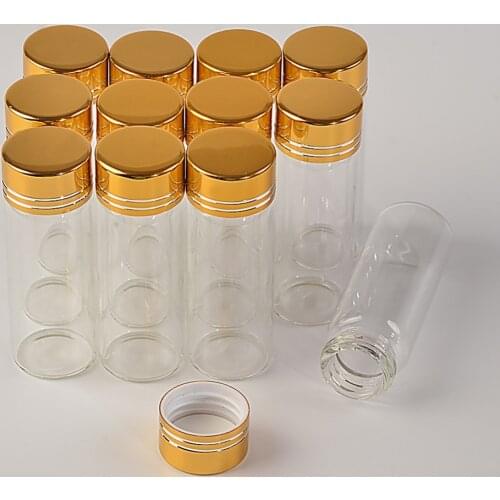 14ml Mini Glass Bottles Aluminium Screw Golden Cap Transparent Clear Liquid Gift Container Wishing Bottle Wedding Jars 100pcs