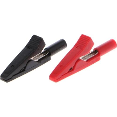 2 Pcs Insulated Alligator Clip 2mm Banana Female Adapter Meter Test Probe Black Red
