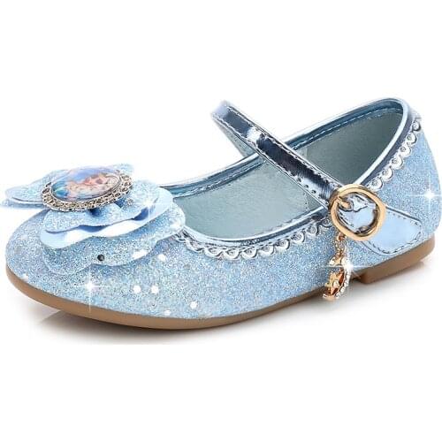 2021 New Spring Baby Girl Shoes Disney Princess Anna Elsa Crystal Sandals Kids Shoes Leather Pu Sequins Cute Shoes for Party