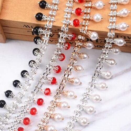 5yard High-grade Rhinestone Crystal Pearl Fringe Chain Lace Trims Applique DIY Craft Sewing On Garment Wedding Dress Accessories