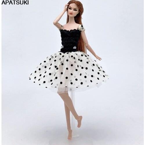 Black White Lace Polka Short Tutu Dress for Barbie Doll Outfits Gown Clothes for 1/6 BJD Doll New Year Party Dresses Accessories