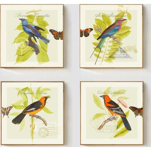 Country Style Birds Butterfly Oil Painting Poster Canvas Print Painting Wall Art Living Room Home Decoration