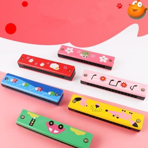 Baby Early Education Toys Children Wooden Painted Double Row 16-Hole Harmonica Kids Musical Instrument Educational Music Toy