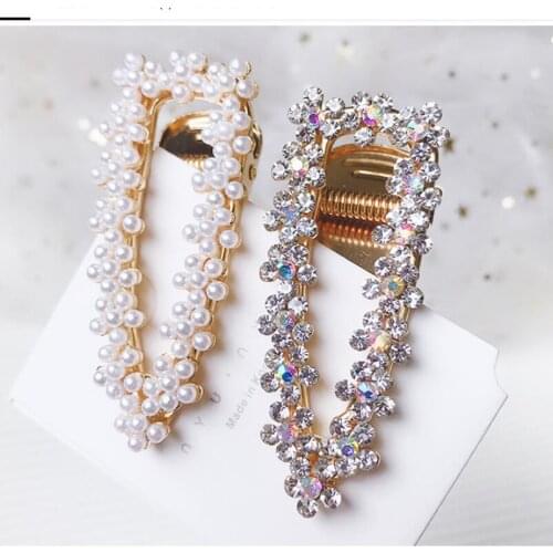 Girl Pearl Crystal Hair Clips Temperament Full Diamond Rhinestone Pearl Elegant Barrettes Hairgrips Women Hair Accessories T0517