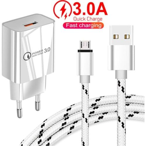 For Samsung Charger QC3.0 Adaptive Fast Charge Adapter Micro usb Cable for Galaxy S4 S5 S6 S7 edge A7 A10 A6 J7 J5 J3 2016 2017