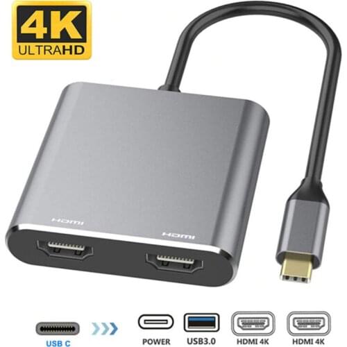 Type C to dual HDMI 4 in 1 Type C docking station 4K HD adapter, compatible with PD converters, used for laptops, TV monitors