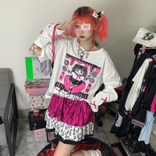 Japanese Sweet Short Sleeve T-Shirt Women Harajuku Y2k Hot Girls Cartoon Print Top Summer Cute Loose O-Neck Tees Send Sleeves
