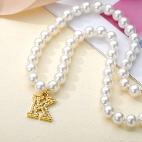 Goth Initial Letter Necklaces For Women Alphabet Simulated Pearl Choker Necklace Collier Chain Vintage Female Jewelry Bijoux