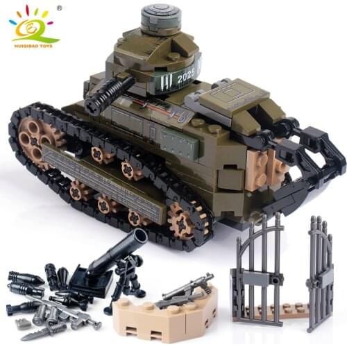 HUIQIBAO 368PCS WW2 Renault FT17 Tank Military Building Blocks Army Soldier Weapon Figures Man Bricks Toys For Children Boys