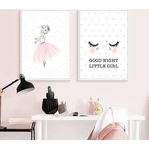 Painting Abstract Pink Cartoon Girl Baby Nursery Wall Art Canvas Painting Poster Print Nordic Decoration Wall Decor Canvas