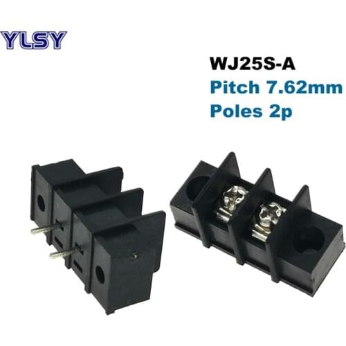 10Pcs 25S-A Pitch 7.62mm Barrier PCB Terminal Block Bornier Straight 2Pin Wire Connector With Screw Holes Morsettiera 15A 14AWG