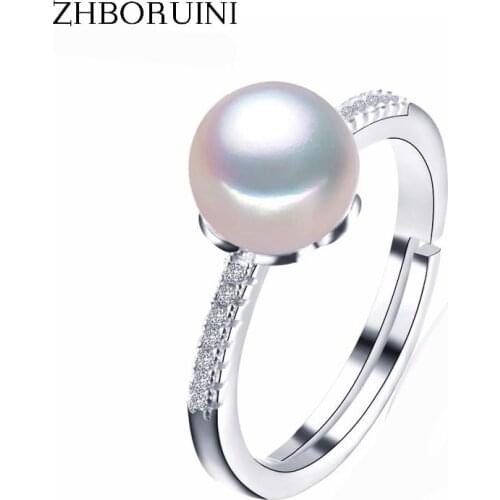 ZHBORUINI 2019 Fine Pearl Ring Natural Freshwater Pearl Rings 8-9mm AAA Zircon 925 Sterling Silver jewelry Rings For Women Gift
