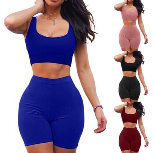 Women Summer Sportswear Gym Sports Yoga Set Woman 2Pcs Crop Top Shorts SetS Sleeveless Tanks Outfits Women Running Clothes Set