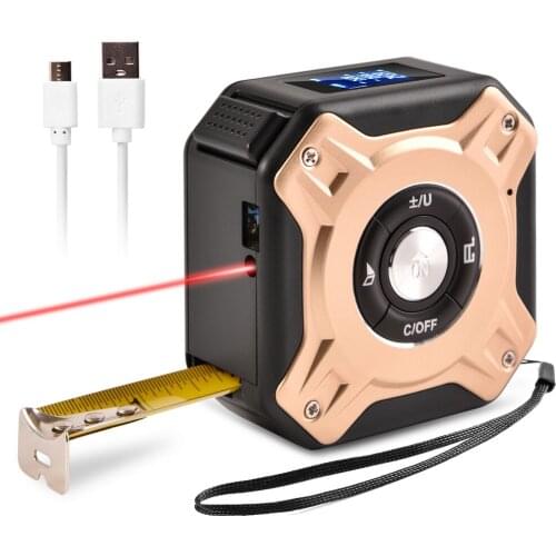 2 In 1 Laser Tape Measure 40m Laser Distance Meter With USB Charging LCD Display Measuring Area Volume