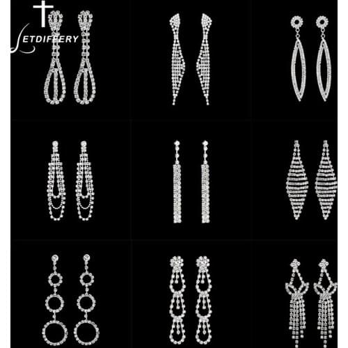 Letdiffery Vintage Luxury Bling Cubic Zirconia Rhinestone Earring Stud Fashion Silver Color Jewelry for Women Wedding Earrings