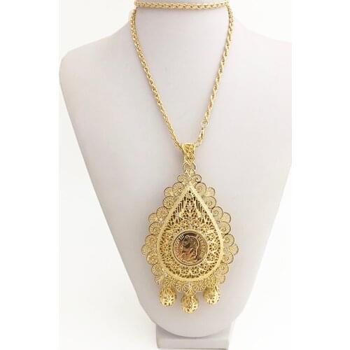 Hot Algiers Oran Algeria Ball Drop Pendent Long Chain Golden Necklace Caftan Accessories Morocco Flower Hollow Big Size Pendents